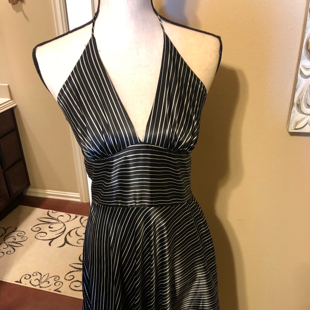 Black and white silk halter dress